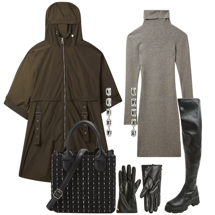 Outfit donna - Gli accessori fanno la differenza. Stile Glamour per Tutti i giorni. Abbinamento con trench, orecchini, vestiti corti, shopping bag, stivali, guanti.