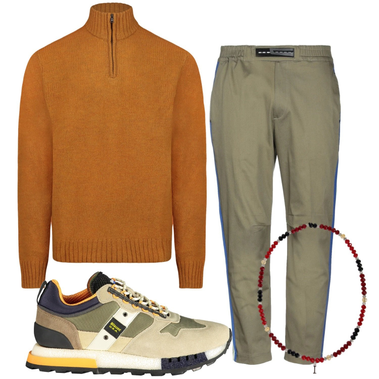 Outfit uomo - Total look #2031198. Stile Casual per Ufficio. Abbinamento con pantaloni, collane, maglieria, sneakers.