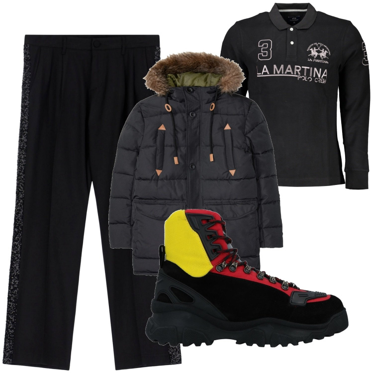 Outfit uomo - Total look #2031202. Stile Casual per Tutti i giorni. Abbinamento con giacche, stivali e stivaletti, pantaloni, polo.