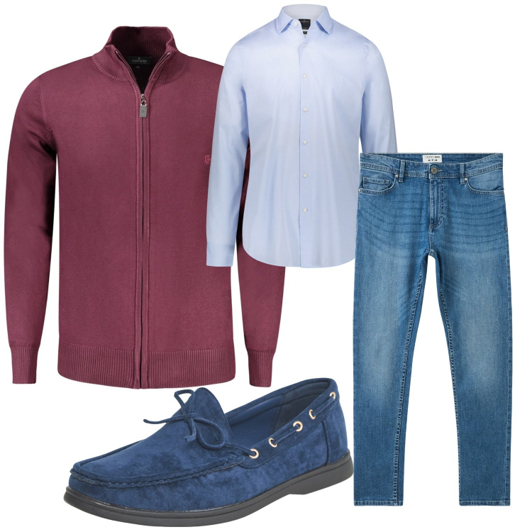 Outfit uomo - Total look #2031211. Stile Casual per Ufficio. Abbinamento con scarpe stringate, jeans skinny, camicie, cardigans.