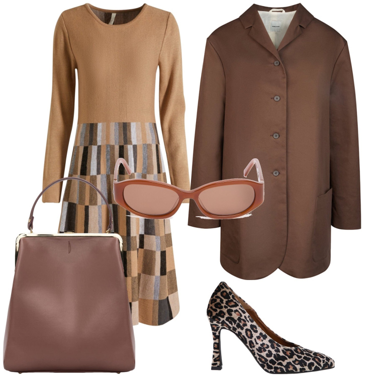 Outfit donna - Pomeriggio in centro. Stile Urban per Tutti i giorni. Abbinamento con vestiti, décolleté, trench, borse a spalla, occhiali da sole.