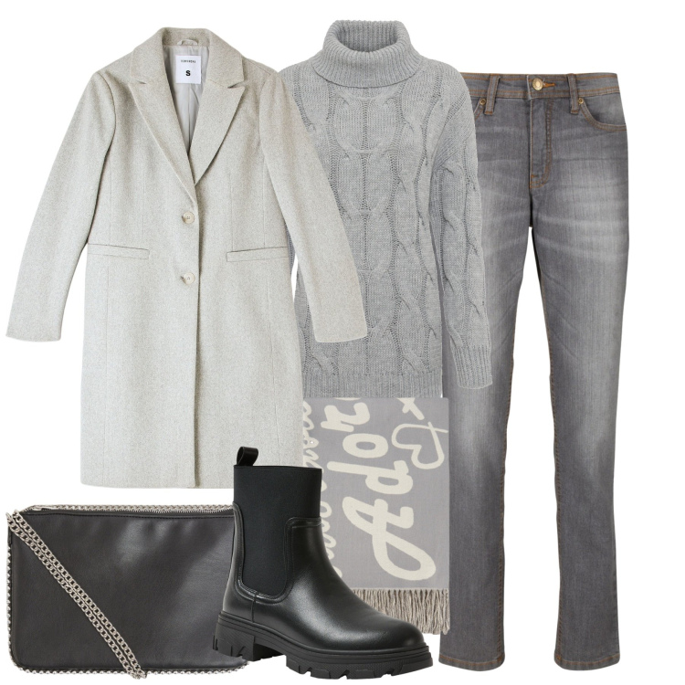 Outfit donna - City. Stile Casual chic per Tutti i giorni. Abbinamento con jeans mom, maglieria, borse a tracolla, cappotti, stivaletti chelsea, sciarpe.