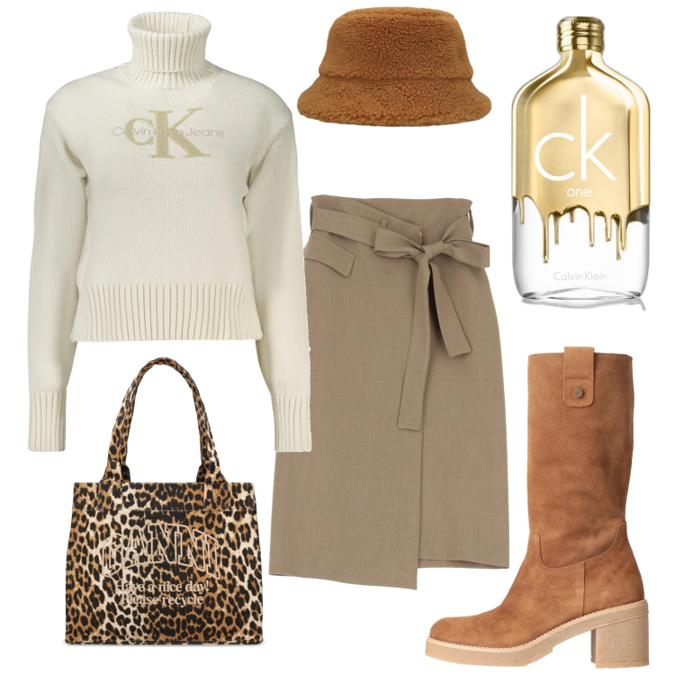 Outfit donna - Gonna e stivali!!. Stile Chic per Serata fuori. Abbinamento con stivali, profumi, gonne longuette, maglieria, cappelli, shopping bag.