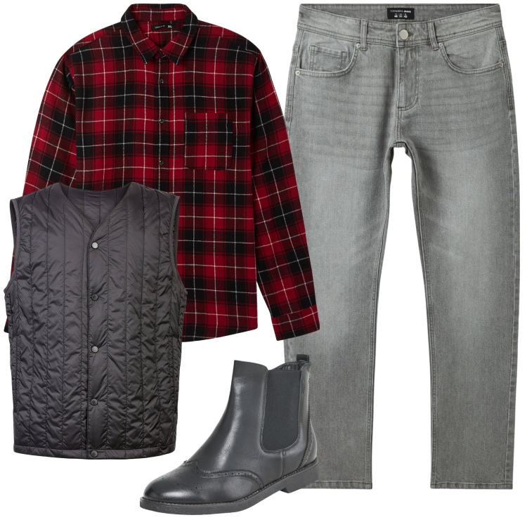 Outfit uomo - Total look #2031318. Stile Casual per Tutti i giorni. Abbinamento con stivali e stivaletti, jeans, camicie, piumini.
