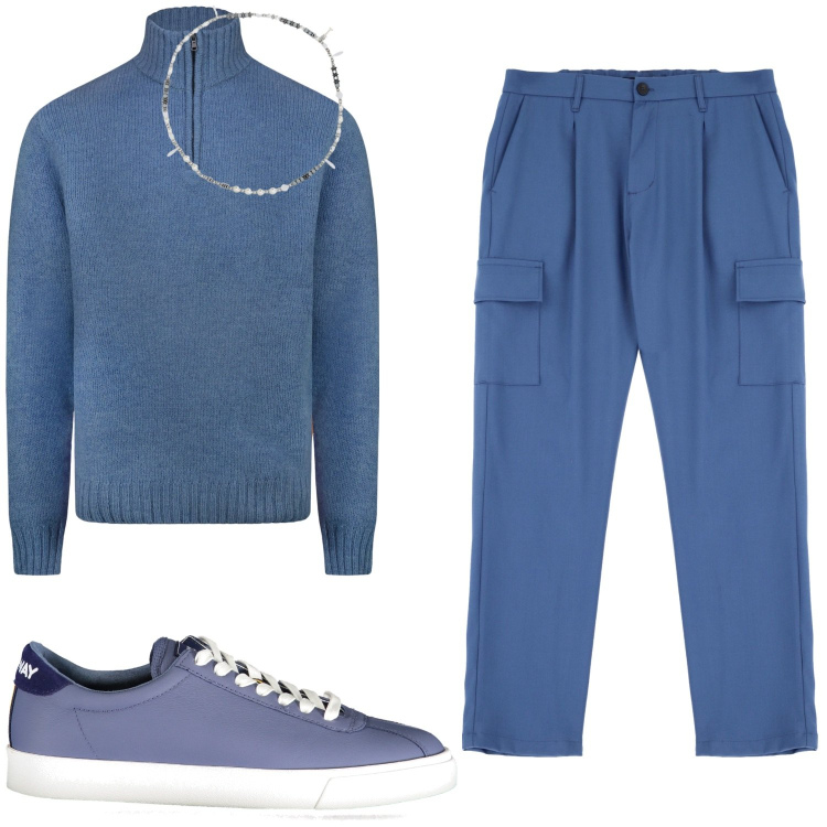 Outfit uomo - Total look #2031357. Stile Casual Abbinamento con pantaloni cargo, collane, maglieria, sneakers.