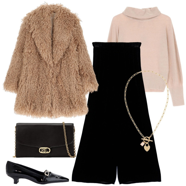 Outfit donna - Furry - @pamela. Stile Chic per Serata fuori. Abbinamento con ecopellicce, ballerine, pantaloni, maglieria, borse a tracolla, collane.