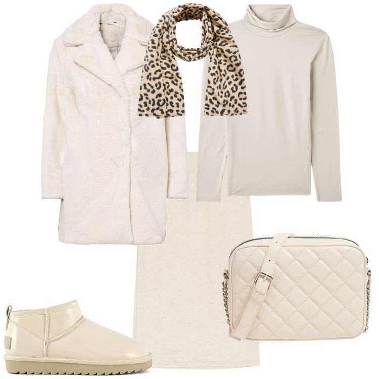 Outfit donna - Total look #2031374. Stile Romantica per Tutti i giorni. Abbinamento con ecopellicce, sciarpe, borse a tracolla, maglieria, gonne longuette, stivali.