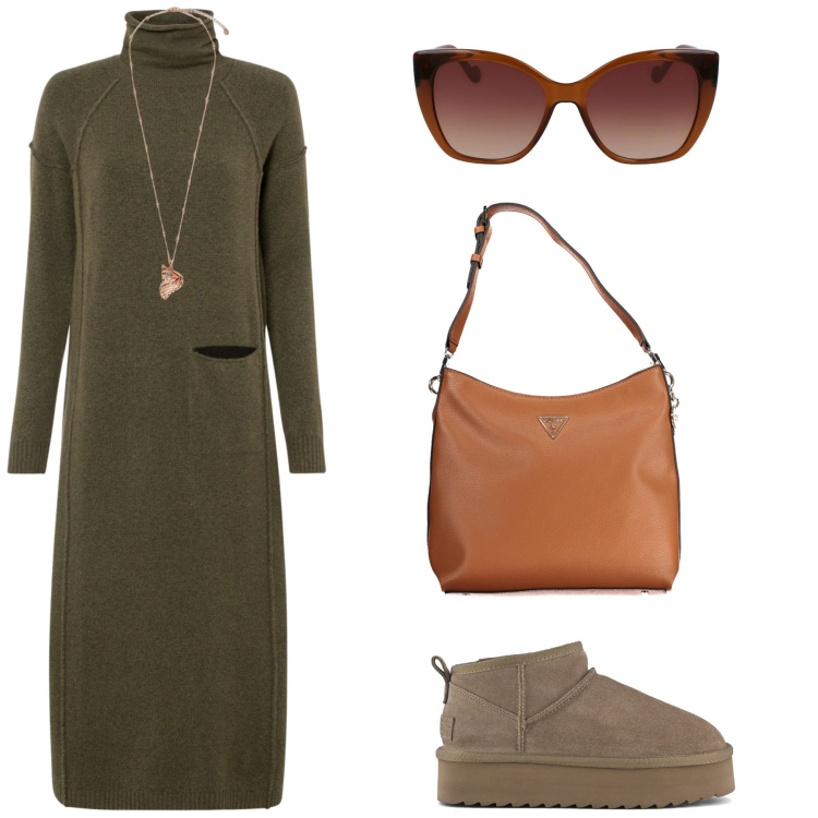 Outfit donna - Total look #2031401. Stile Basic per Tutti i giorni. Abbinamento con vestiti, stivaletti, ciondoli, borse a tracolla, occhiali da sole.