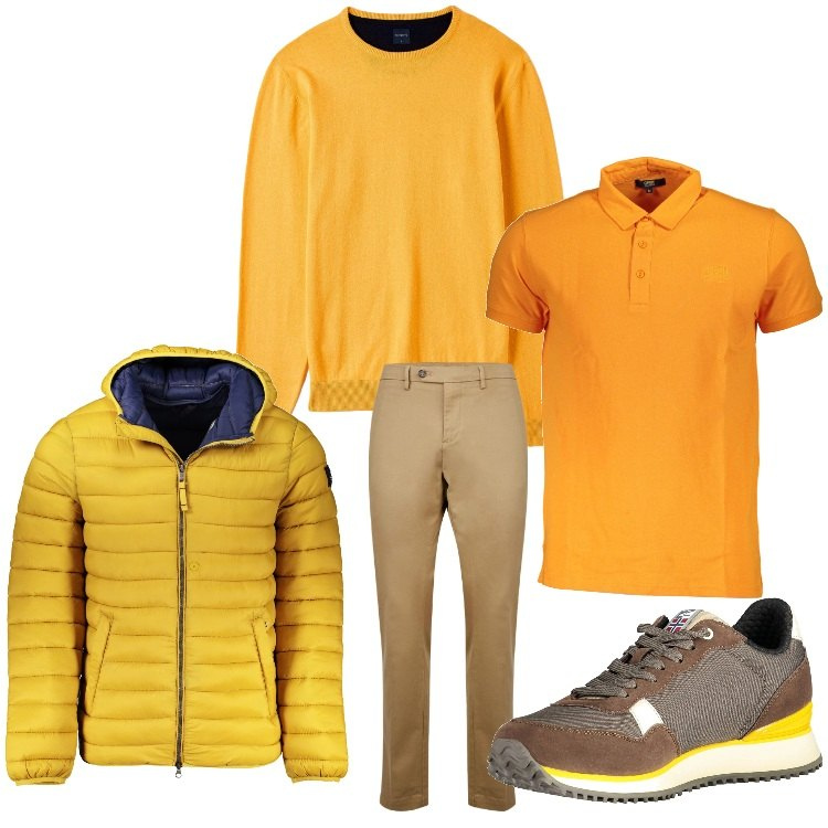 Outfit uomo - Solare. Stile Casual per Tutti i giorni. Abbinamento con pantaloni chino, maglieria, sneakers, giacche, polo.