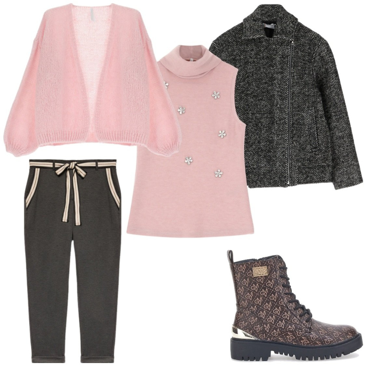Outfit donna - Kisses. Stile Casual chic per Tutti i giorni. Abbinamento con giacche, cardigans, maglieria, anfibi, pantaloni chino.
