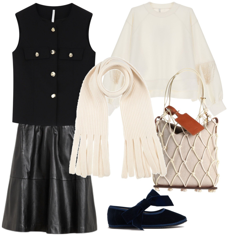 Outfit donna - Romantic mood. Stile Romantica per Tutti i giorni. Abbinamento con gonne, sciarpe, borse a secchiello, gilet, felpe, ballerine.