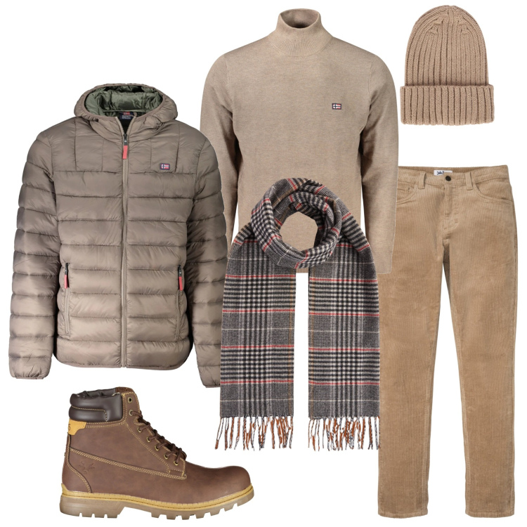 Outfit uomo - Temperatura sotto zero. Stile Urban per Ufficio. Abbinamento con pantaloni, berretti, maglieria, giacche, stivali, sciarpe.