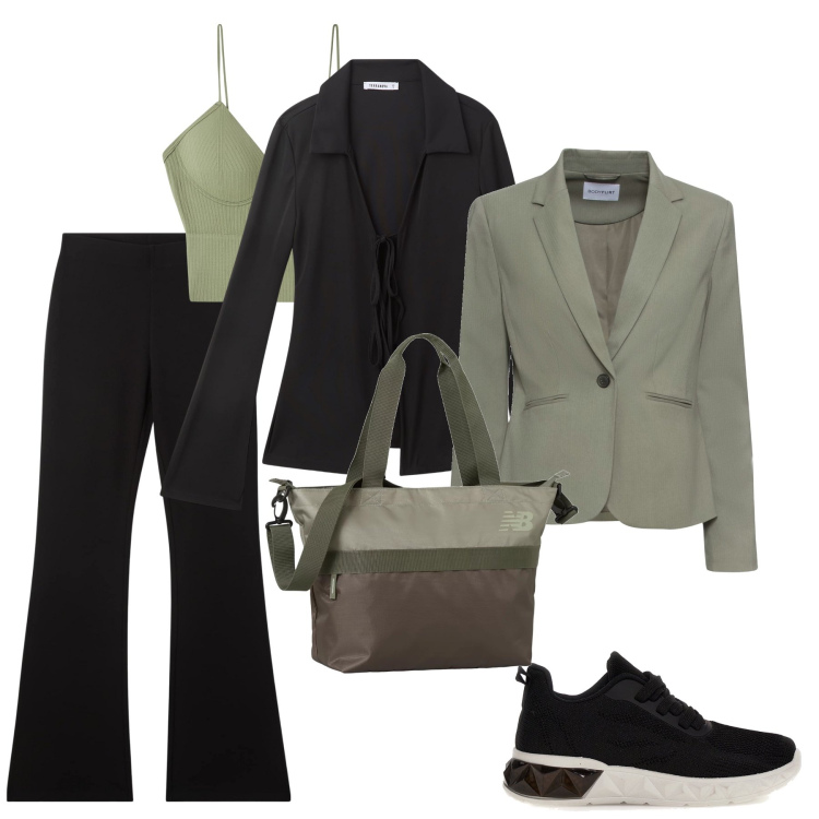 Outfit donna - Anno nuovo-nuovo stile. Stile Glamour per Ufficio. Abbinamento con blazer, camicie, top, pantaloni, borse tote, sneakers.