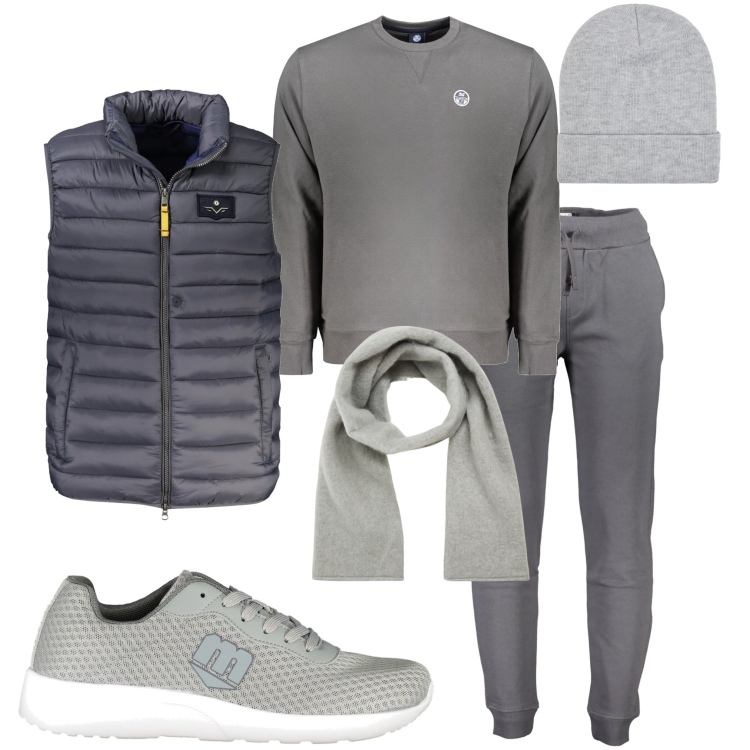 Outfit uomo - Corsa mattutina. Stile Casual per Sport. Abbinamento con sciarpe e foulard, berretti, giacche, sneakers, pantaloni, felpe.