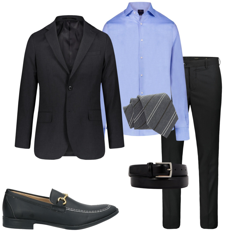 Outfit uomo - Cena di lavoro. Stile Business/Elegante per Serata speciale. Abbinamento con scarpe stringate, cravatte, camicie, pantaloni, giacche, cinture.