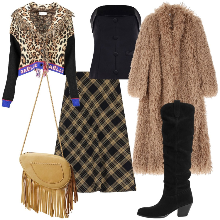 Outfit donna - Boho in NY. Stile Boho per Serata fuori. Abbinamento con gonne lunghe, top, cappotti, stivaletti, borse a tracolla, cardigans.