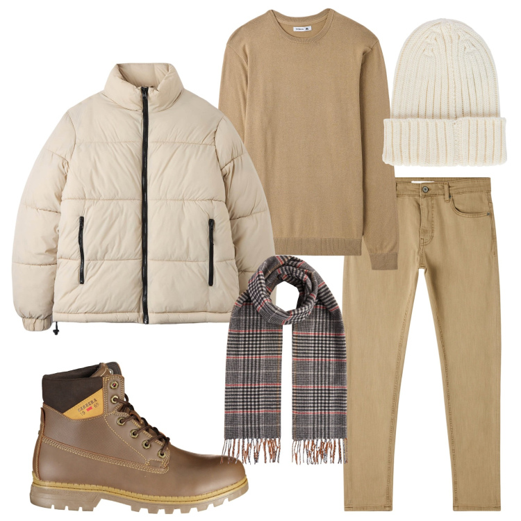 Outfit uomo - Strati invernali. Stile Urban per Tutti i giorni. Abbinamento con maglieria, piumini, pantaloni skinny, sciarpe, stivali, berretti.