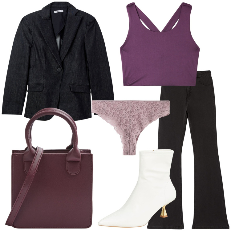 Outfit donna - Terranova - Speciale SALDI INVERNALI. Stile Casual per Tutti i giorni. Abbinamento con blazer, shopping bag, jeggings, stivaletti, canottiere, culotte.