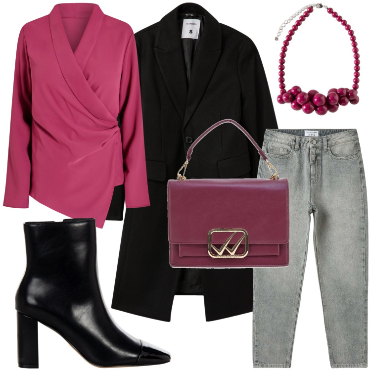 Outfit donna - Un nuovo anno, un nuovo stile. Stile Chic per Tutti i giorni. Abbinamento con jeans mom, cappotti, bluse, stivaletti, borse a tracolla, collane.