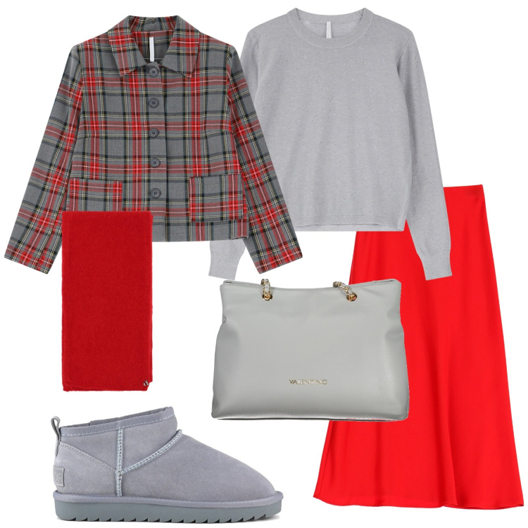 Outfit donna - Style. Stile Trendy per Tutti i giorni. Abbinamento con gonne longuette, blazer, maglieria, stole, stivali, borse a spalla.