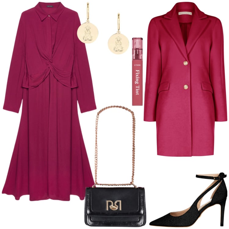 Outfit donna - Cerimonia mattutina. Stile Chic per Cerimonia. Abbinamento con rossetti, cappotti, décolleté, borse a tracolla, orecchini, vestiti lunghi.