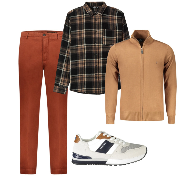 Outfit uomo - Eleganza rilassata per il weekend. Stile Casual per Tutti i giorni. Abbinamento con camicie, pantaloni, sneakers, cardigans.