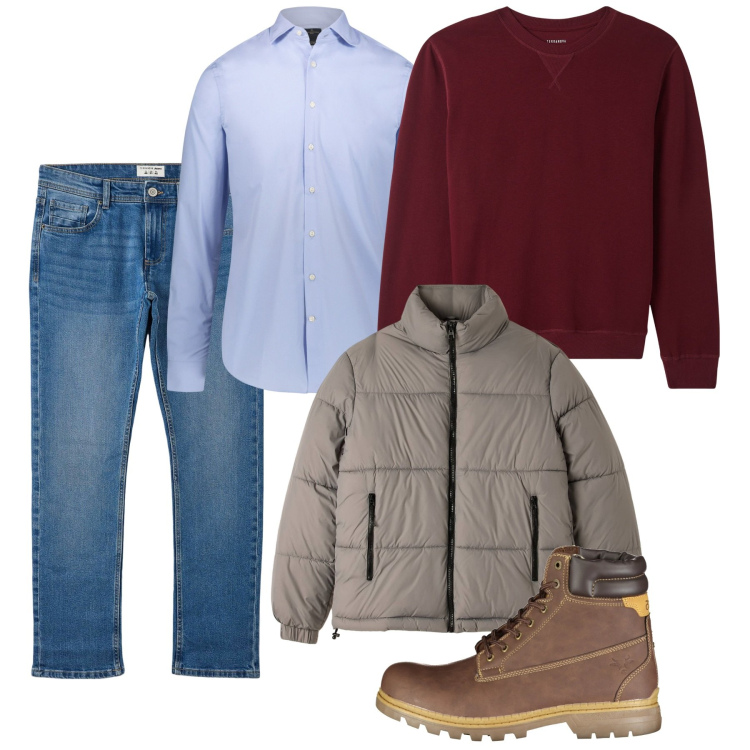 Outfit uomo - Gennaio. Stile Casual per Tutti i giorni. Abbinamento con jeans, piumini, felpe, camicie, stivali.