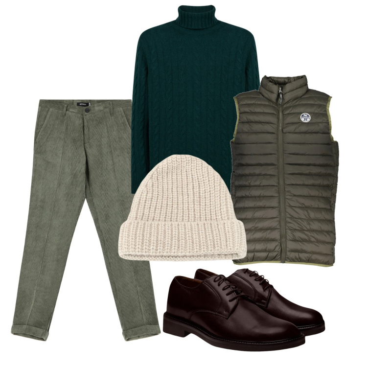 Outfit uomo - I pantaloni verde muschio. Stile Casual per Tutti i giorni. Abbinamento con berretti, pantaloni, scarpe stringate, maglieria, giacche.