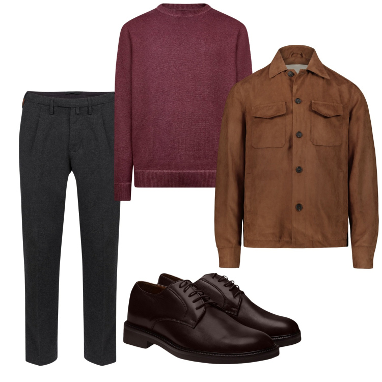 Outfit uomo - Rouge. Stile Casual per Serata speciale. Abbinamento con pantaloni, giacche, scarpe stringate, maglieria.