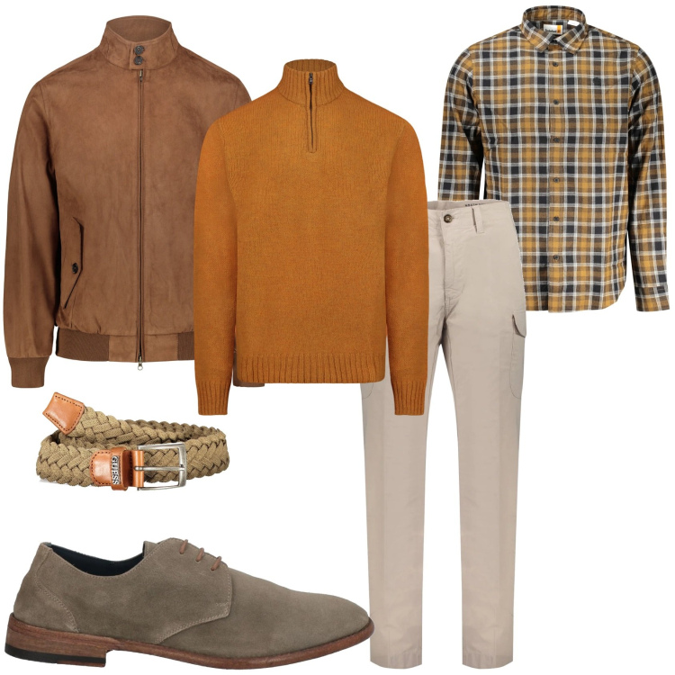 Outfit uomo - Pranzo con la famiglia. Stile Trendy per Tutti i giorni. Abbinamento con scarpe stringate, maglieria, giacche, pantaloni, camicie, cinture.