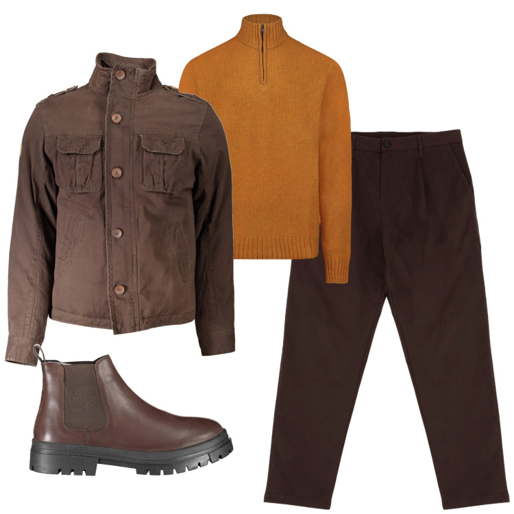 Outfit uomo - Total look #2031827. Stile Urban per Tutti i giorni. Abbinamento con pantaloni chino, maglieria, stivali, giacche.