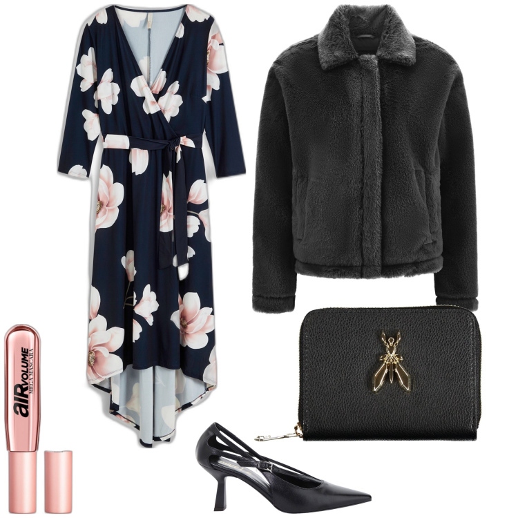 Outfit donna - Sabato sera. Stile Glamour per Serata fuori. Abbinamento con vestiti lunghi, mascara, cappotti, décolleté, portafogli.
