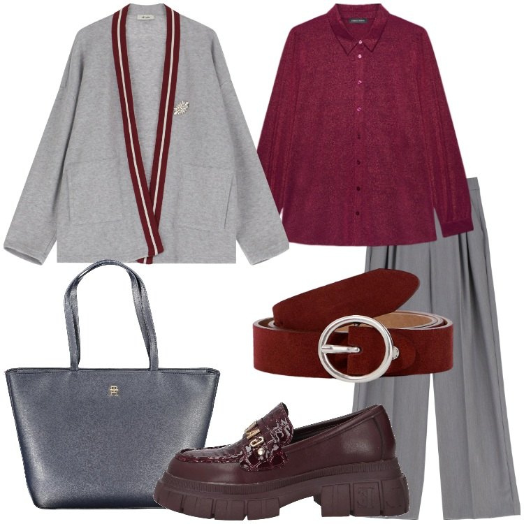 Outfit donna - Mocassini di tendenza. Stile Trendy per Ufficio. Abbinamento con mocassini, pantaloni, cardigans, cinture, camicie, borse a spalla.