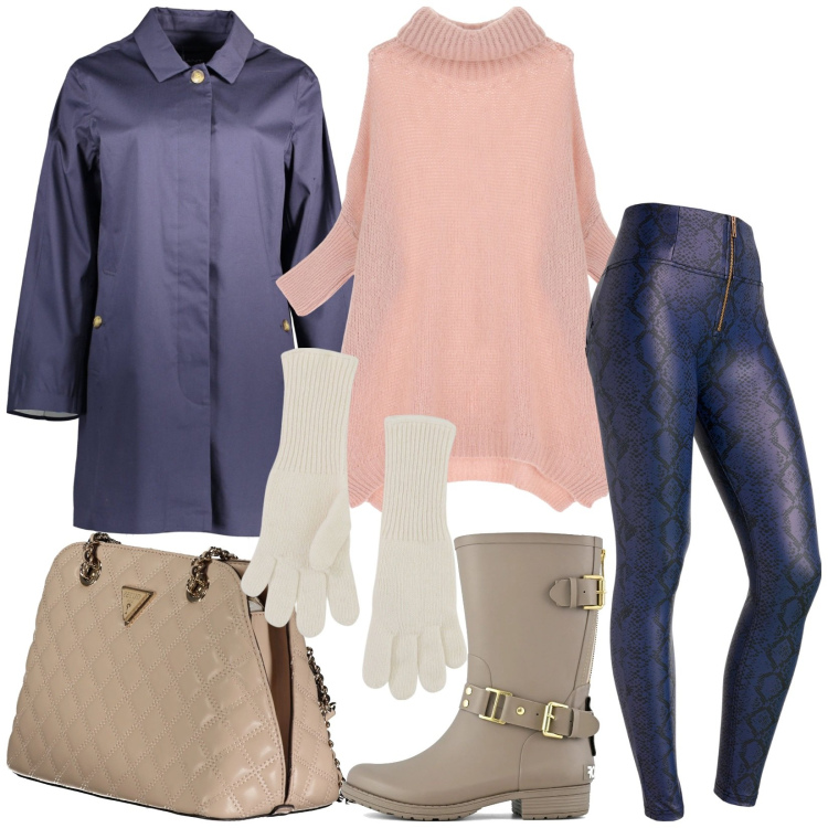 Outfit donna - Total look #2031921. Stile Casual per Tutti i giorni. Abbinamento con guanti, maglieria, pantaloni skinny, stivali, borse a spalla, trench.