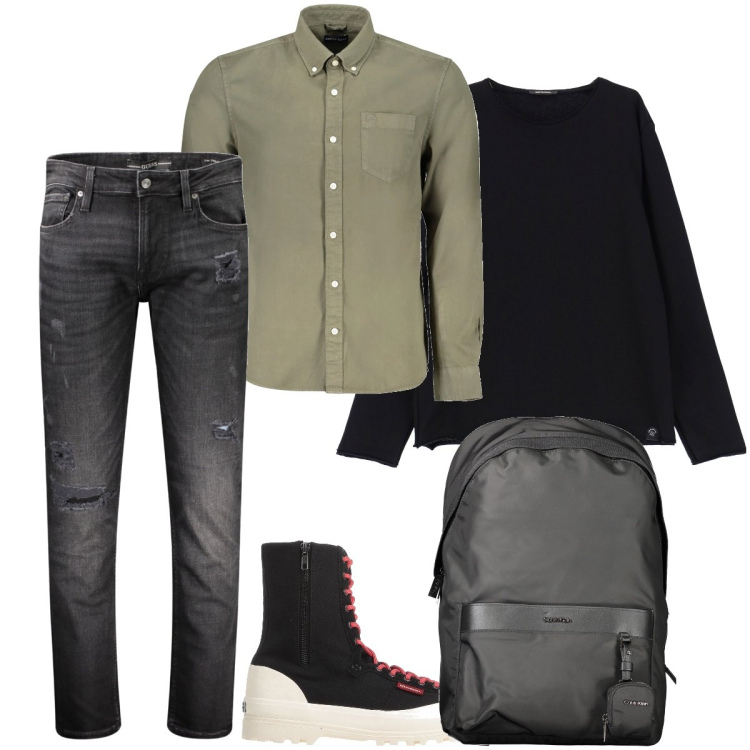 Outfit uomo - Gli anfibi trendy. Stile Trendy per Tutti i giorni. Abbinamento con anfibi, felpe, camicie, jeans strappati, borse sportive.