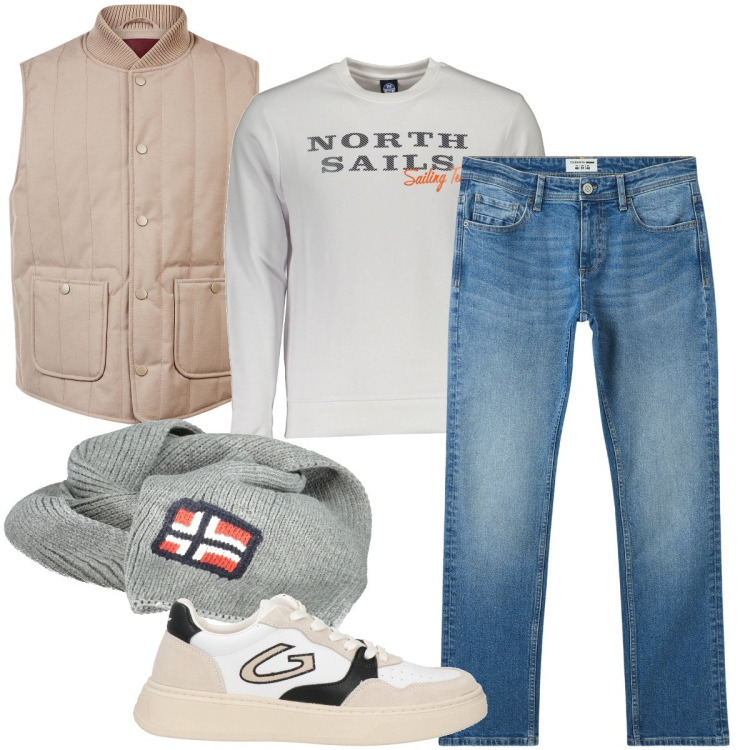 Outfit uomo - Relax nel weekend. Stile Casual per Tutti i giorni. Abbinamento con sneakers, jeans, piumini, sciarpe, felpe.