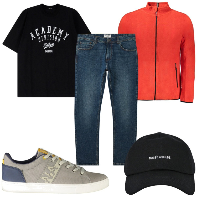 Outfit uomo - Total look #2032020. Stile Casual per Tutti i giorni. Abbinamento con t-shirt, jeans, cappelli con visiera, felpe, sneakers.