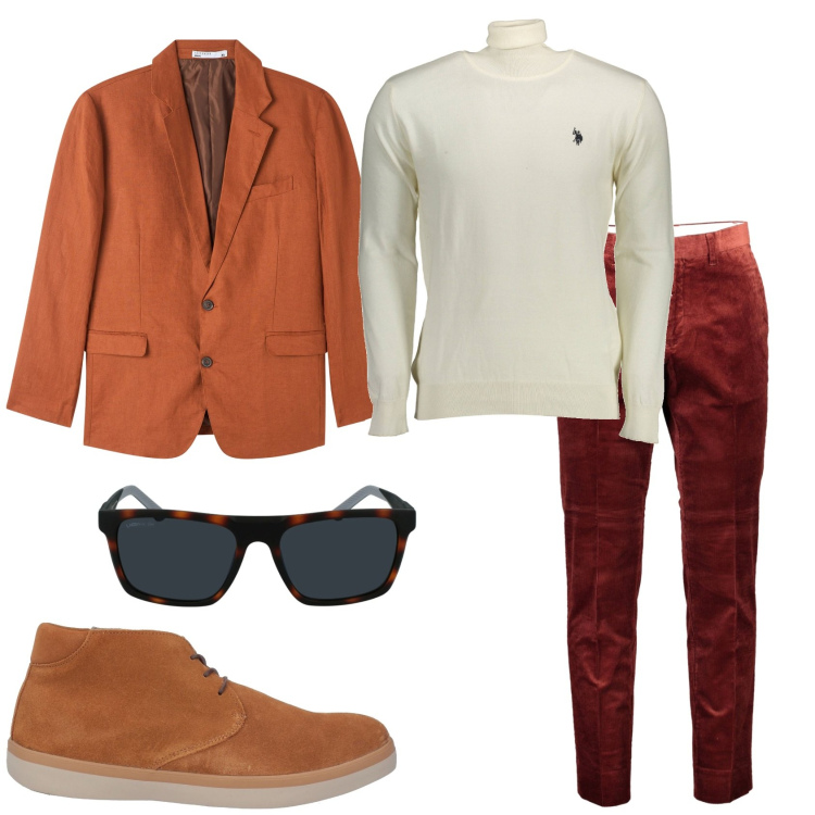 Outfit uomo - Vengo a prendere. Stile Trendy per Serata speciale. Abbinamento con stivali e stivaletti, giacche, occhiali da sole, maglieria, pantaloni.