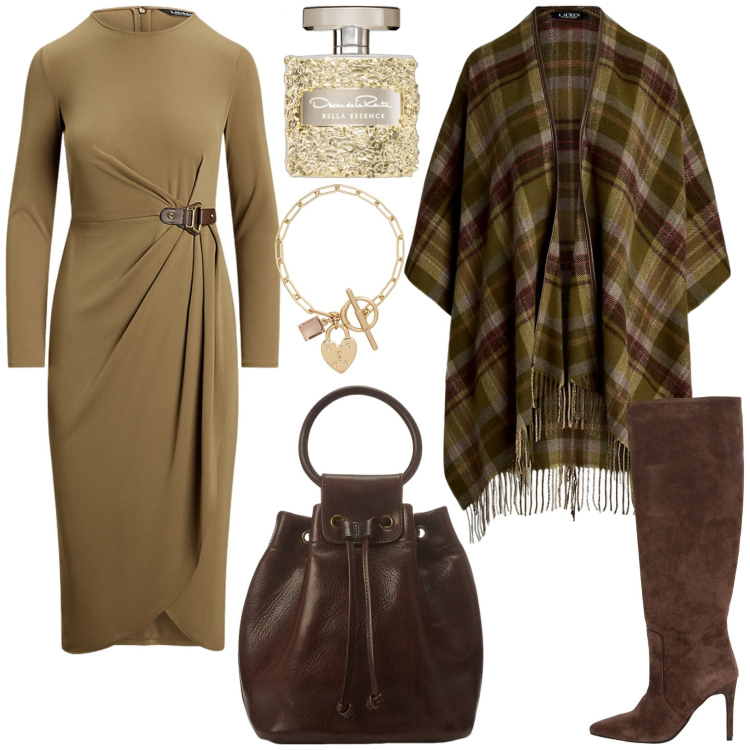 Outfit donna - Abbraccia le tue curve con il wrap dress. Stile Chic per Tutti i giorni. Abbinamento con profumi, stivali, vestiti, cappe, braccialetti, borse a secchiello.
