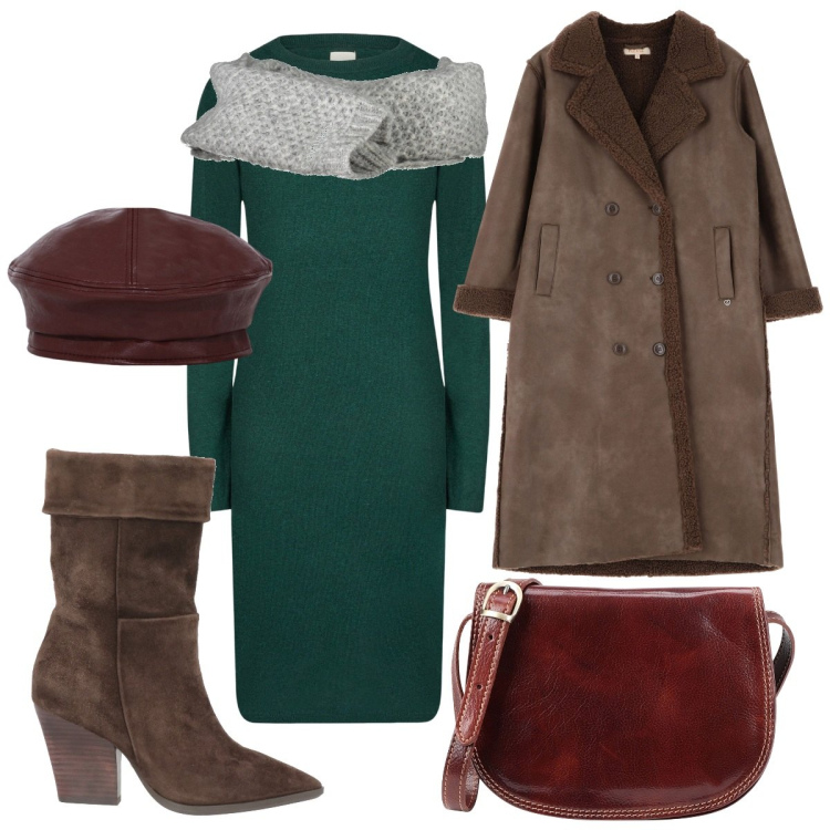 Outfit donna - Total look. Stile Preppy per Tutti i giorni. Abbinamento con borse a tracolla, stivaletti, cappotti, cappelli e berretti, vestiti midi/longuette, sciarpe.