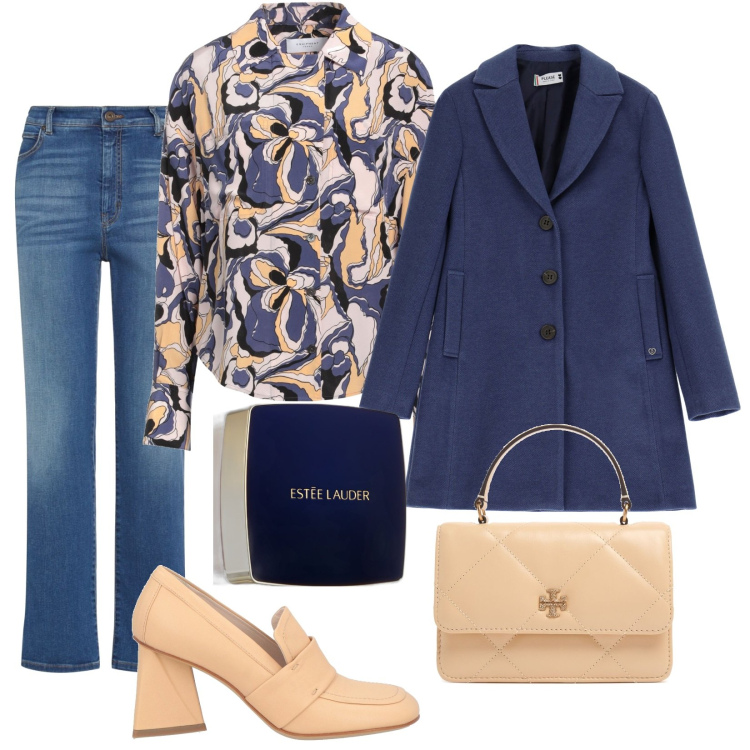 Outfit donna - Ester. Stile Casual chic per Tutti i giorni. Abbinamento con camicie, mocassini, fondotinta, cappotti, jeans dritti, borse a mano.