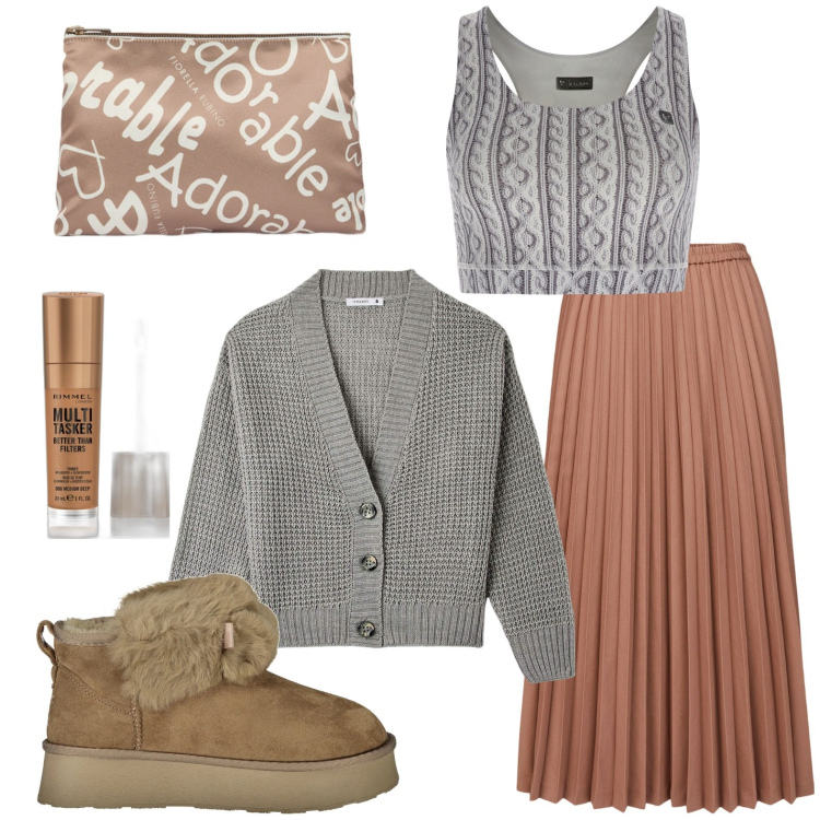 Outfit donna - La gonna plissettata. Stile Casual per Tutti i giorni. Abbinamento con primer, cardigans, reggiseni, stivali, minigonne, pochette.