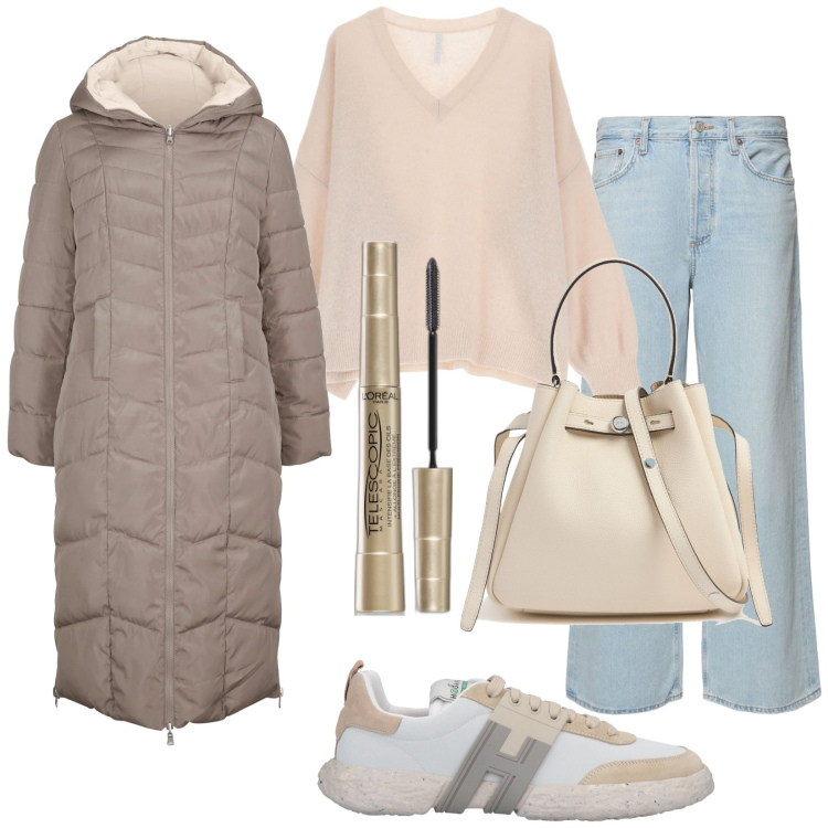 Outfit donna - Passeggiando. Stile Urban per Tutti i giorni. Abbinamento con blazer, sneakers, mascara, maglieria, jeans, borse a mano.
