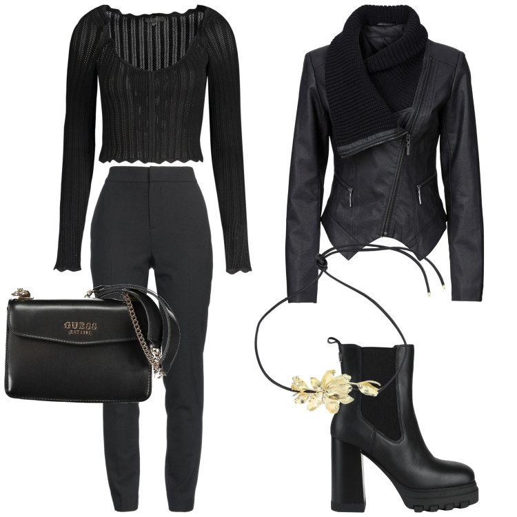 Outfit donna - Total look #2032375. Stile Urban per Serata fuori. Abbinamento con pantaloni, stivaletti chelsea, blazer, collane, borse a spalla, maglieria.