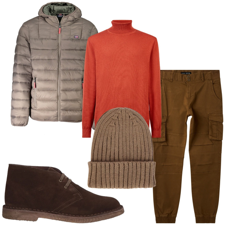 Outfit uomo - Pranzo da i miei. Stile Urban per Tutti i giorni. Abbinamento con stivali e stivaletti, pantaloni cargo, maglieria, berretti, giacche.