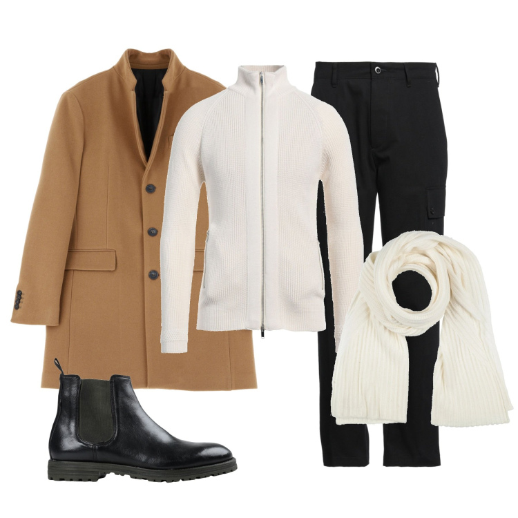 Outfit uomo - Cappotto beige. Stile Trendy per Tutti i giorni. Abbinamento con cappotti, cardigans, pantaloni cargo, sciarpe, stivali e stivaletti.