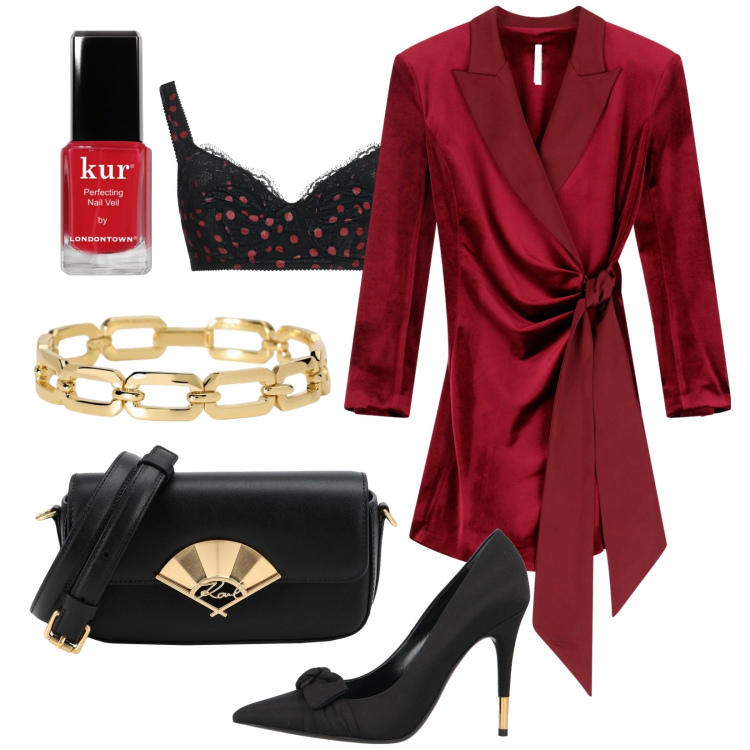 Outfit donna - Serata glam. Stile Glamour per Serata fuori. Abbinamento con bralette, décolleté, borse a tracolla, smalti, braccialetti, vestiti corti.
