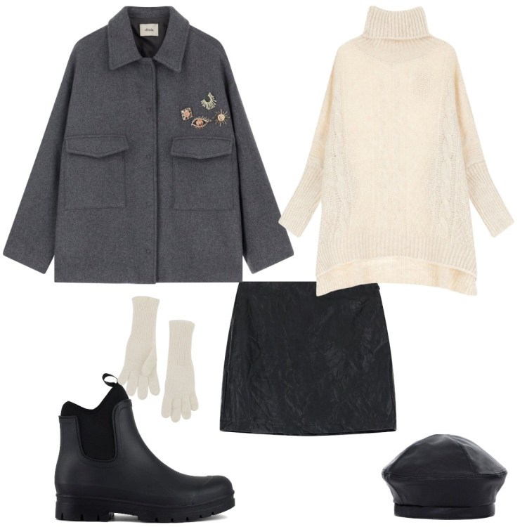 Outfit donna - Freddo non ti temo!. Stile Minimal per Tutti i giorni. Abbinamento con maglieria, guanti, cappotti, minigonne, cappelli e berretti, stivali.