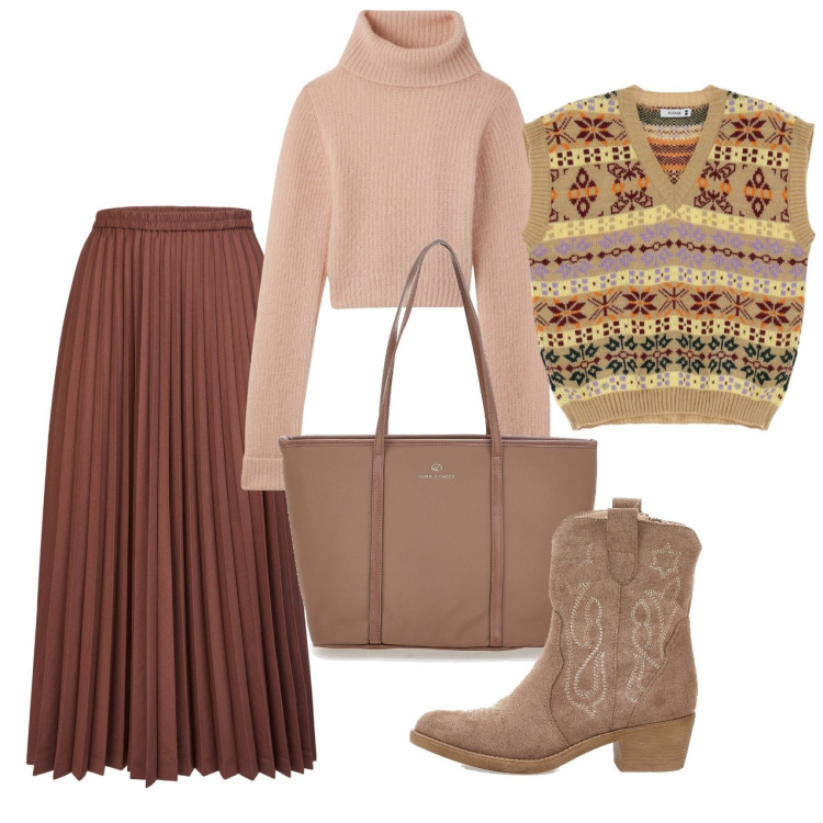 Outfit donna - Tonalità calde per gennaio - Focus Donna. Stile Bon Ton per Tutti i giorni. Abbinamento con maglieria, gilet, minigonne, stivaletti, borse a spalla.