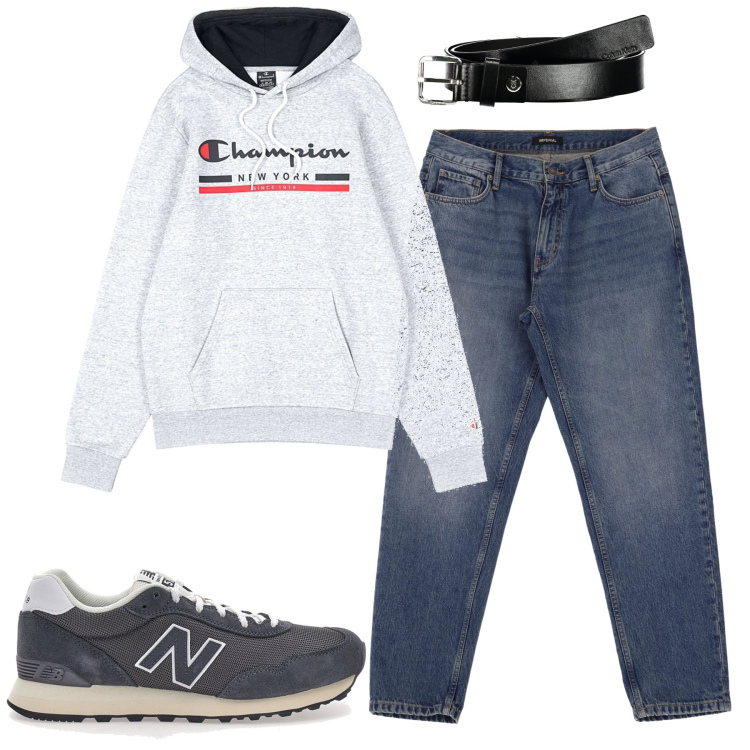 Outfit uomo - Total look #2032478. Stile Casual per Tutti i giorni. Abbinamento con jeans, felpe con cappuccio, sneakers, cinture.